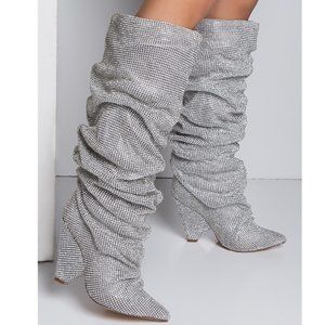 women's crystal rhinestone embellished slouch boots